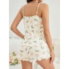Kadın Ekru Çiçek Baskılı Şortlu Gecelik Pijama Takımı 5047