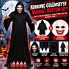 Kanlı Gülüş Maskeli Siyah Kapüşonlu Kostüm Seti 140 cm