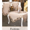 Kapiçino Flowers Model 5 Parça Keten Dantelli Runner Seti Salon Takımı
