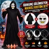 Korkunç Gülümseyen Maskeli Siyah Kapüşonlu Kostüm Seti 140 cm
