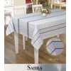 Sahra Model Gri 160x260 cm Polyester Ajurlu Keten Masa Örtüsü Dantelli Tablecloth