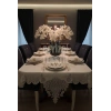 Salkım Masa Örtüsü 12 Kişilik Linen Kumas Krem Sofra Takımı