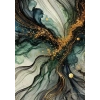 Yeşil Mavi Gold Soyut Kanvas Tablo 70x100cm