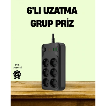 2500w Güçlü 6’lı Priz Usb Ve Type-c Çıkışlı Termal Korumalı