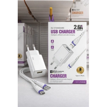 2.6A USB Sarj Adaptoru + Type-C Sarj Kablosu (EU)