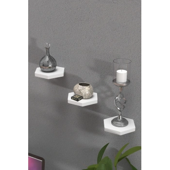 3lü Altıgen Duvar Rafı Beyaz