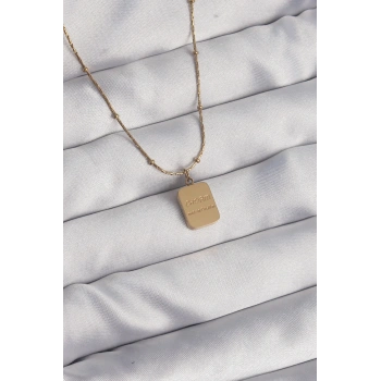 316L Çelik Gold Renk Kare Charm Model Kolye