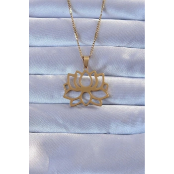 316L Çelik Gold Renk Lotus Kolye