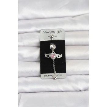 316L Cerrahi Çelik Kanatlı Kalp Model Göbek Piercing