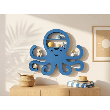 3D Baskı Ahtapot Duvar Rafı - Dekoratif Mini Raf-Mavi