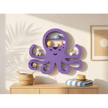 3D Baskı Ahtapot Duvar Rafı - Dekoratif Mini Raf-Mor