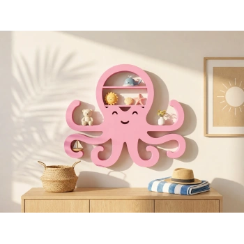 3D Baskı Ahtapot Duvar Rafı - Dekoratif Mini Raf-Pembe