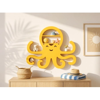3D Baskı Ahtapot Duvar Rafı - Dekoratif Mini Raf-Sarı