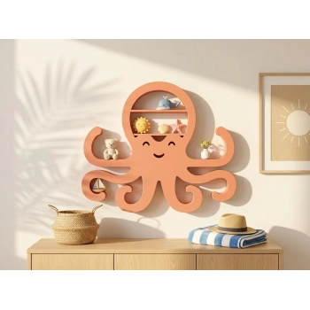 3D Baskı Ahtapot Duvar Rafı - Dekoratif Mini Raf-Turuncu