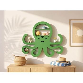 3D Baskı Ahtapot Duvar Rafı - Dekoratif Mini Raf-Yeşil