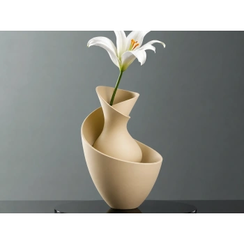 3D Baskı Bold Vazo - Akışkan Formlu Dekoratif Vazo-Bej