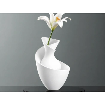 3D Baskı Bold Vazo - Akışkan Formlu Dekoratif Vazo-Beyaz