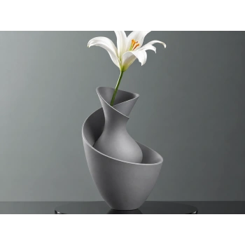 3D Baskı Bold Vazo - Akışkan Formlu Dekoratif Vazo-Gri