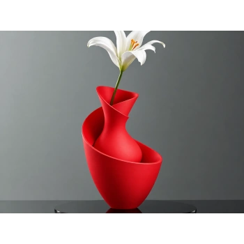 3D Baskı Bold Vazo - Akışkan Formlu Dekoratif Vazo-Kırmızı