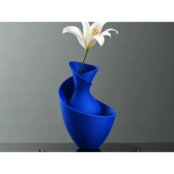 3D Baskı Bold Vazo - Akışkan Formlu Dekoratif Vazo-Mavi