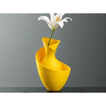 3D Baskı Bold Vazo - Akışkan Formlu Dekoratif Vazo-Sarı