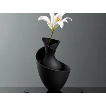 3D Baskı Bold Vazo - Akışkan Formlu Dekoratif Vazo-Siyah