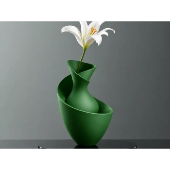 3D Baskı Bold Vazo - Akışkan Formlu Dekoratif Vazo-Yeşil