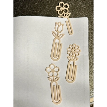 3D Baskı Çiçek Figürlü Ataç ve Kitap Ayracı - 8li Set - Bej