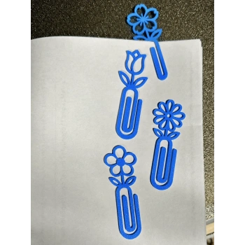 3D Baskı Çiçek Figürlü Ataç ve Kitap Ayracı - 8li Set - Mavi