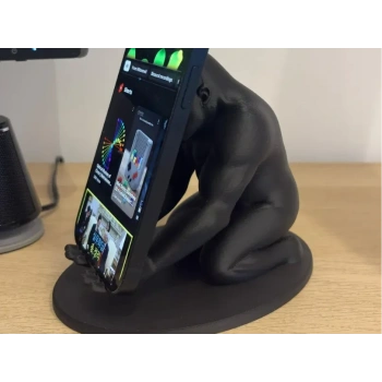 3D Baskı Goril Telefon Tutucu - Kaslı Goril Masaüstü Telefon Standı-Siyah