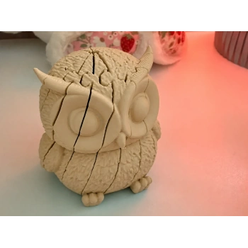3D Baskı Hareketli Baykuş Figürü - Eklemli Flexi Oyuncak - Bej
