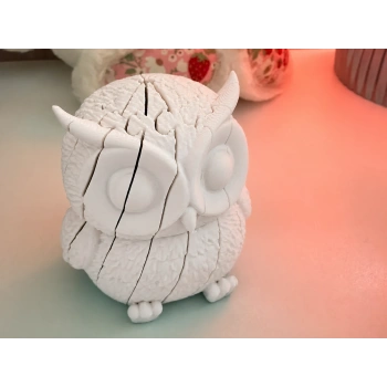 3D Baskı Hareketli Baykuş Figürü - Eklemli Flexi Oyuncak - Beyaz