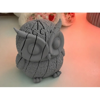 3D Baskı Hareketli Baykuş Figürü - Eklemli Flexi Oyuncak - Gri
