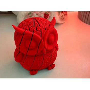 3D Baskı Hareketli Baykuş Figürü - Eklemli Flexi Oyuncak - Kırmızı