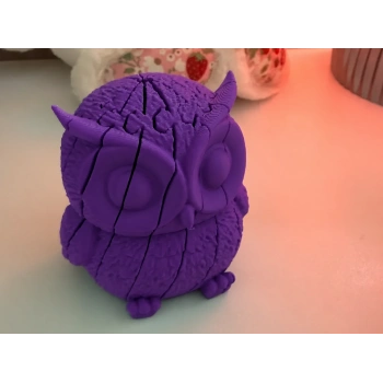 3D Baskı Hareketli Baykuş Figürü - Eklemli Flexi Oyuncak - Mor