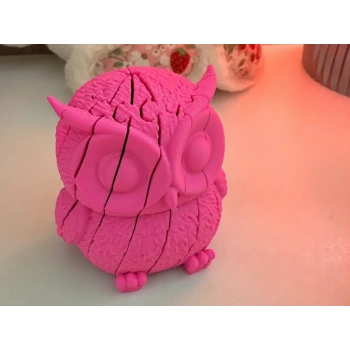 3D Baskı Hareketli Baykuş Figürü - Eklemli Flexi Oyuncak - Pembe