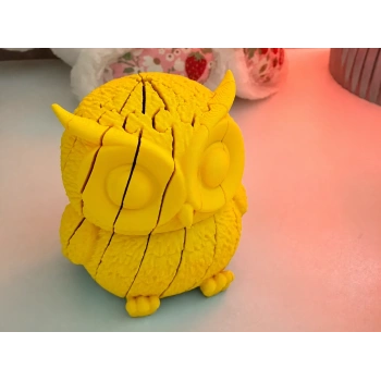 3D Baskı Hareketli Baykuş Figürü - Eklemli Flexi Oyuncak - Sarı