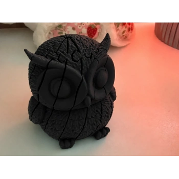 3D Baskı Hareketli Baykuş Figürü - Eklemli Flexi Oyuncak - Siyah