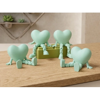 3D Baskı Hareketli Kalp Figürü - Eklemli Dekoratif Oyuncak (1 Adet)-Mint