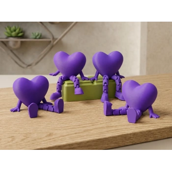 3D Baskı Hareketli Kalp Figürü - Eklemli Dekoratif Oyuncak (1 Adet)-Mor