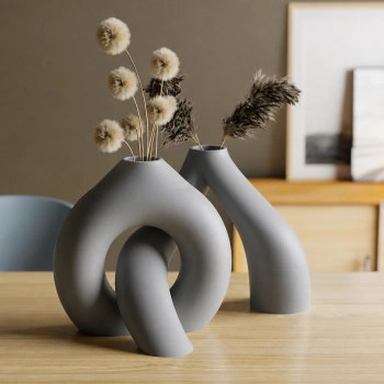 3D Baskı Interlocking Vazo - İç İçe Geçen Dekoratif Vazo-Gri