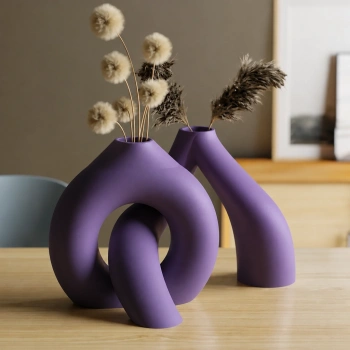 3D Baskı Interlocking Vazo - İç İçe Geçen Dekoratif Vazo-Mor