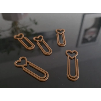 3D Baskı Kalp Figürlü Ataç - 10lu Set - Kahverengi