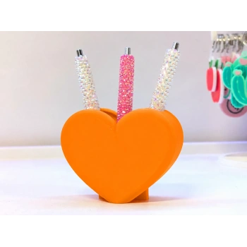 3D Baskı Kalp Şekilli Kalemlik - Masaüstü Organizer - Turuncu