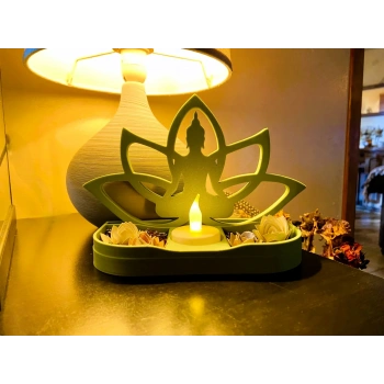 3D Baskı Lotus Buda Mumluk - Dekoratif Tealight Mumluk-Yeşil