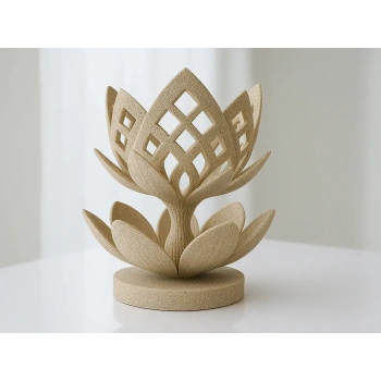 3D Baskı Lotus Çiçeği Mumluk - Dekoratif Tealight Mumluk-Bej