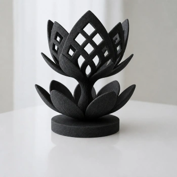 3D Baskı Lotus Çiçeği Mumluk - Dekoratif Tealight Mumluk-Siyah