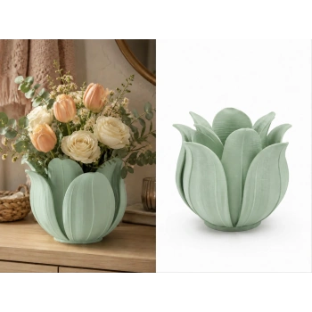 3D Baskı Lotus Yapraklı Vazo - Dekoratif Çiçeklik-Mint