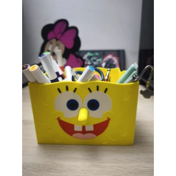 3D Baskı Sevimli Kare Deniz Süngeri Figürlü Kalemlik - Masaüstü Organizer