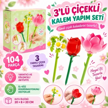 3’lü Çiçekli Kalem Yapım Seti 104 Parça